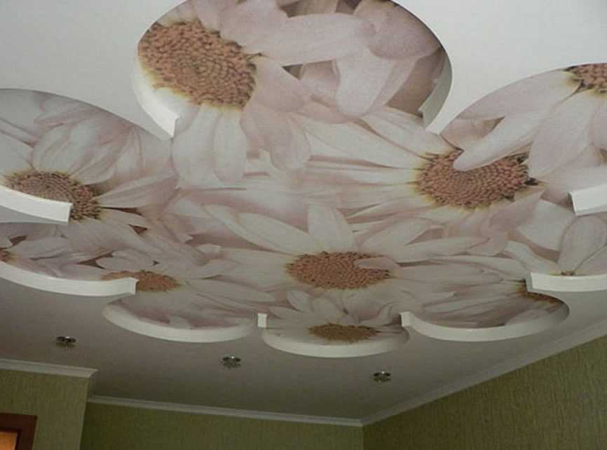 Натяжной потолок на гипсокартонный потолок - варианты и фото