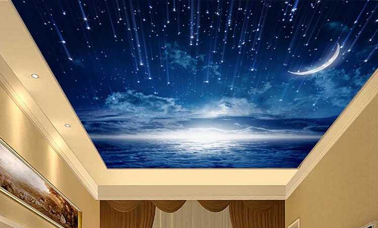 Обои на потолок звездное небо: светящиеся и фосфорные обои с облаками, фото и видео примеры