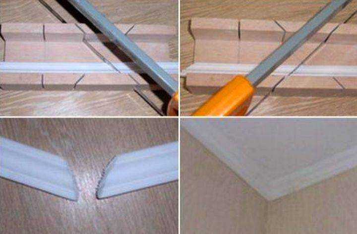 Как правильно сделать угол потолочного плинтуса