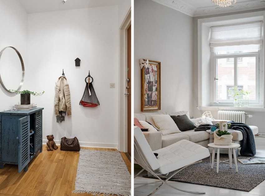 Гостиная в скандинавском стиле 2021: в частном доме, в хрущевке, с камином, фото интерьера