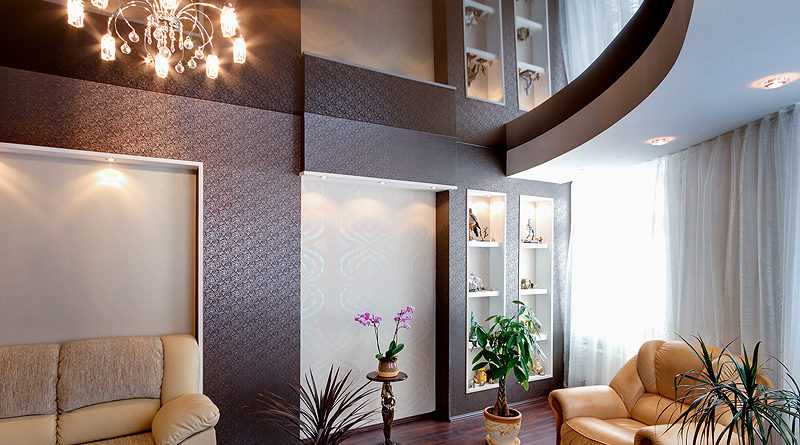 Комбинированные гипсокартонные и натяжные потолки: дизайн, сочетания по цвету, фото в интерьере