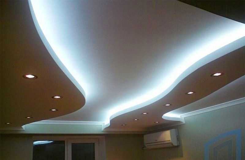 Двухуровневые потолки из гипсокартона с подсветкой