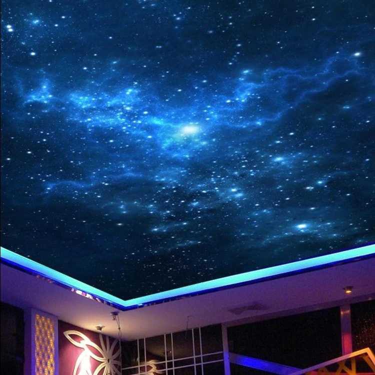 Потолок звездное небо: использование оптоволокна, готовых панелей, наклеек, художественной росписи, светящихся обоев и светодиодов