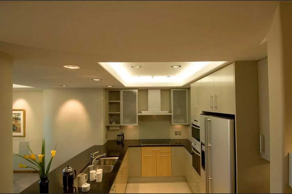 Комбинированный потолок на кухне: гипсокартон и натяжной (+фото интересных вариантов)