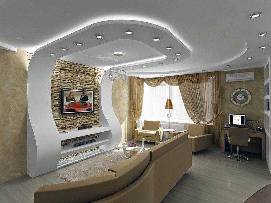Красивый потолок из гипсокартона в зале + 80 фото дизайна