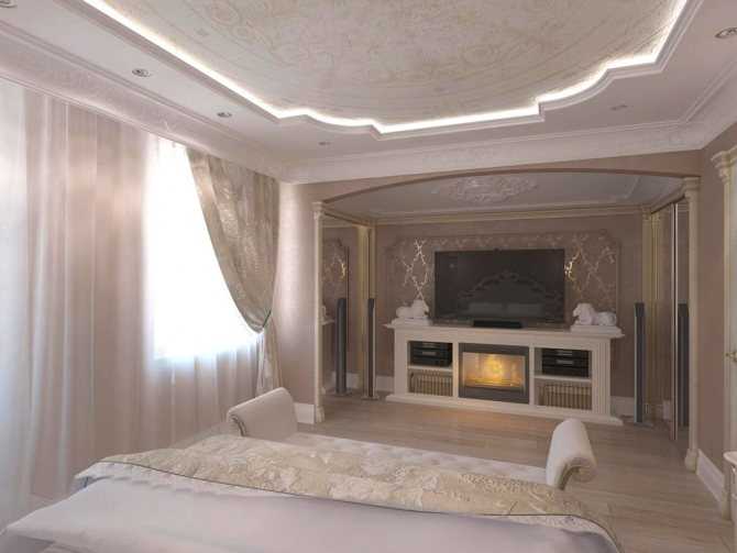 Гипсокартонный потолок в комнате: составляющие дизайна (форма, цвет, декор, подсветка)
