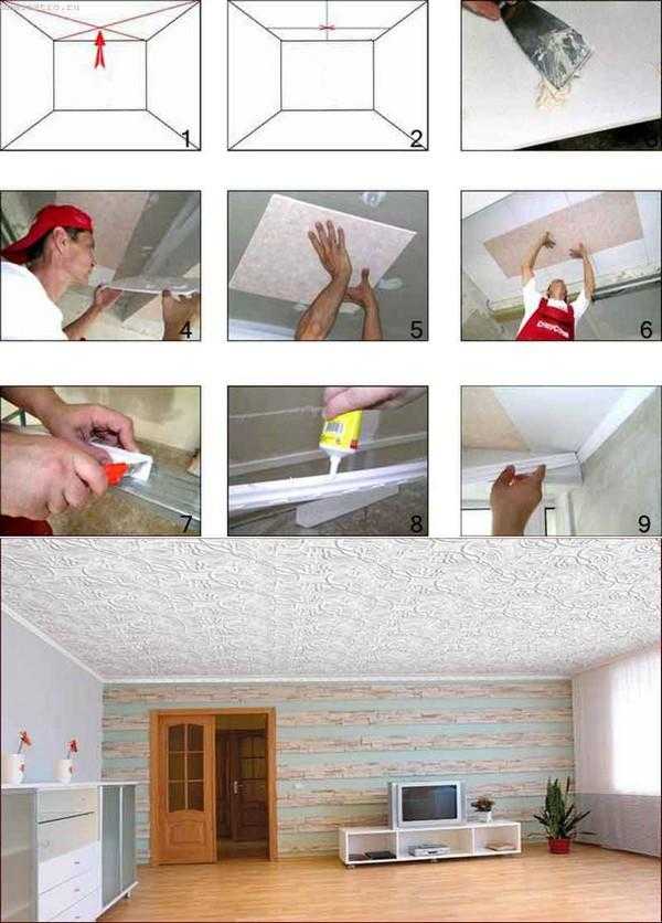 Как наклеить пенопластовую потолочную плитку на неровный потолок