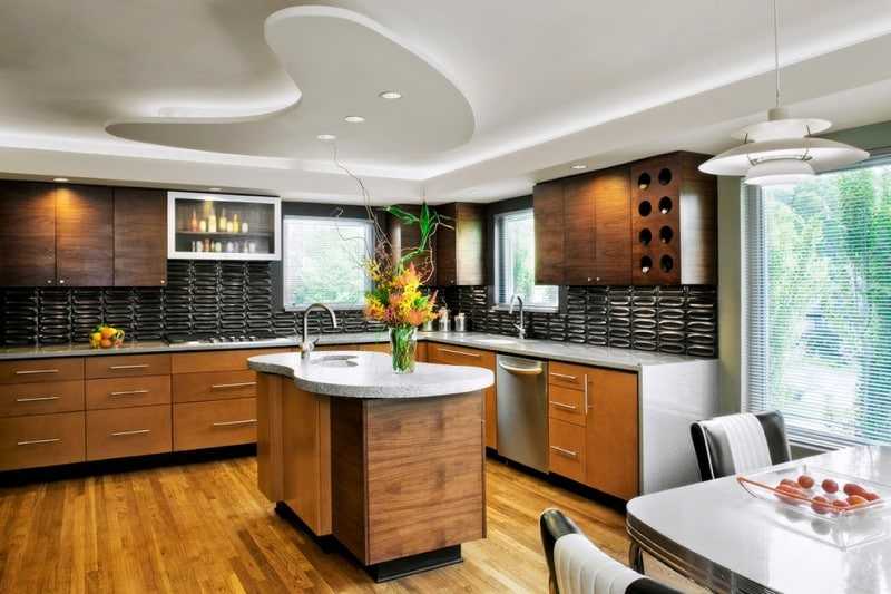 Подвесные потолки из гипсокартона на кухне: образцы дизайна и фото